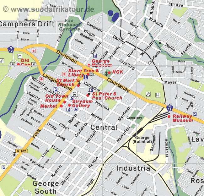 Der Stadtplan der Innenstadt von George an der Garden Route in S�dafrika