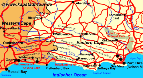 �bersichts-Karte Garden Route - Karte � www.kapstadt-tour.de