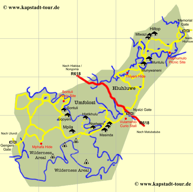 Kartevom Hluhluwe Umfolozi Park - � www.kapstadt-tour.de