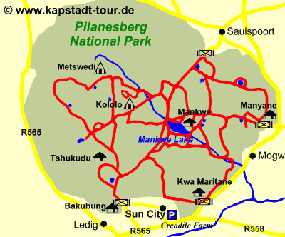 Karte des Pilanesberg Nationa Park -  � www.kapstadt-tour.de