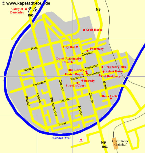 Stadtplan von Graaff-Reinet - Karte � by www.kapstadt-tour.de